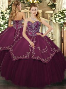 Luxury Burgundy Sleeveless Taffeta and Tulle Lace Up Quinceanera Gown for Military Ball and Sweet 16 and Quinceanera