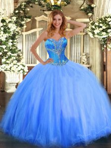 Blue Sweetheart Lace Up Beading Quinceanera Gown Sleeveless