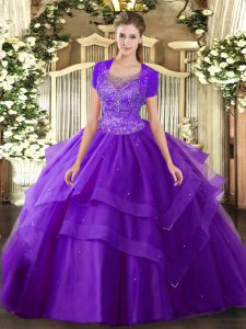 Extravagant Tulle Sleeveless Floor Length Sweet 16 Dress and Beading and Ruffles