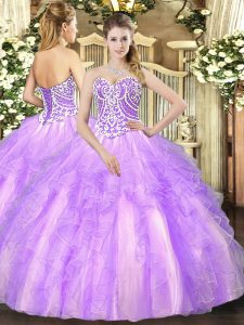 Lavender Sweetheart Neckline Beading and Ruffles Quinceanera Gown Sleeveless Lace Up