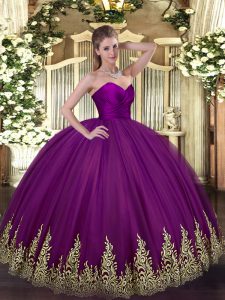 Purple 15 Quinceanera Dress Military Ball and Sweet 16 and Quinceanera with Appliques Sweetheart Sleeveless Zipper