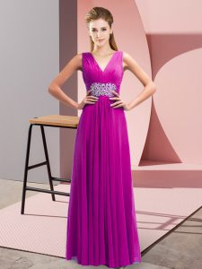 On Sale Fuchsia Sleeveless Chiffon Side Zipper Prom Evening Gown for Prom and Party