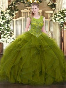 Dazzling Organza Sleeveless Floor Length Quinceanera Dress and Beading and Ruffles