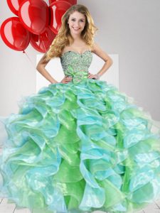 Fantastic Multi-color Sweetheart Neckline Beading and Ruffles and Bowknot 15th Birthday Dress Sleeveless Zipper