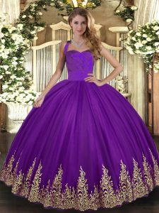 Dazzling Purple Halter Top Neckline Appliques Quinceanera Dresses Sleeveless Lace Up