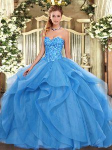 Sleeveless Beading and Ruffles Lace Up Ball Gown Prom Dress