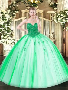 Glorious Tulle Sweetheart Sleeveless Lace Up Beading Quinceanera Dresses in Turquoise