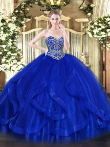 Royal Blue Ball Gowns Tulle Sweetheart Sleeveless Ruffles Floor Length Lace Up 15th Birthday Dress