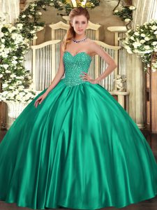 Turquoise Vestidos de Quinceanera Military Ball and Sweet 16 and Quinceanera with Beading Sweetheart Sleeveless Lace Up
