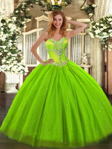 Hot Sale Sleeveless Floor Length Beading Lace Up Quinceanera Gown with