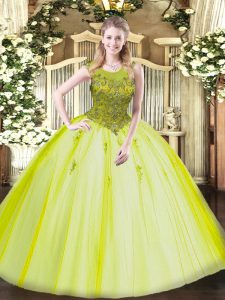 Comfortable Scoop Sleeveless Tulle Ball Gown Prom Dress Beading Zipper