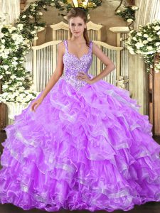 Clearance Straps Sleeveless Lace Up Sweet 16 Dress Lilac Organza
