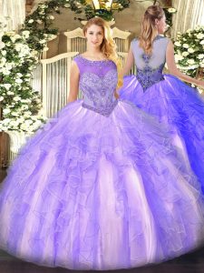 Edgy Lavender Quinceanera Dresses Sweet 16 and Quinceanera with Beading and Ruffles Scoop Sleeveless Lace Up