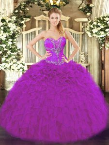 Most Popular Fuchsia Sleeveless Organza Lace Up Sweet 16 Quinceanera Dress for Sweet 16 and Quinceanera