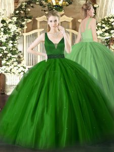 Green Sweet 16 Dresses Military Ball and Sweet 16 and Quinceanera with Beading Straps Sleeveless Zipper