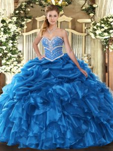 Fashion Sleeveless Lace Up Floor Length Beading and Ruffles and Pick Ups Quinceanera Gowns