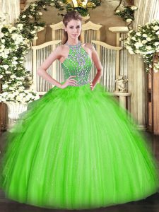 Exquisite Ball Gowns Beading and Ruffles Quinceanera Dress Lace Up Tulle Sleeveless Floor Length