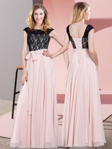 Baby Pink Sleeveless Chiffon Lace Up Prom Party Dress for Prom and Party