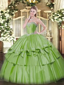 Romantic Ball Gowns Ball Gown Prom Dress Yellow Green Sweetheart Organza and Taffeta Sleeveless Floor Length Lace Up