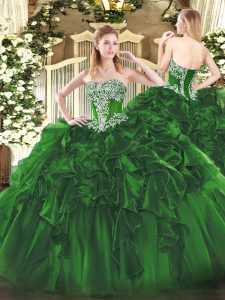 Clearance Dark Green Vestidos de Quinceanera Military Ball and Sweet 16 and Quinceanera with Beading and Ruffles Straple