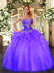 Cheap Purple Ball Gowns Beading Ball Gown Prom Dress Lace Up Tulle Sleeveless Floor Length