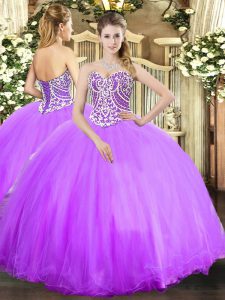 Ideal Lavender Sleeveless Beading Floor Length Quinceanera Gown
