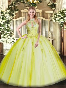 High End Sleeveless Lace Up Floor Length Appliques 15 Quinceanera Dress