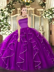 Super Purple Ball Gowns Strapless Sleeveless Tulle Floor Length Zipper Ruffles Vestidos de Quinceanera