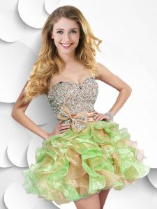 Vintage Multi-color A-line Organza Sweetheart Sleeveless Beading and Ruffles and Bowknot Mini Length Zipper Homecoming D