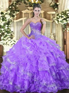 Fabulous Beading and Ruffled Layers Ball Gown Prom Dress Lavender Lace Up Sleeveless Floor Length