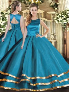 Adorable Tulle Sleeveless Floor Length Quince Ball Gowns and Ruffled Layers