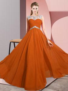 Floor Length Empire Sleeveless Rust Red Dress for Prom Clasp Handle