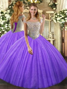 Unique Lavender Sleeveless Tulle Lace Up 15th Birthday Dress for Sweet 16 and Quinceanera