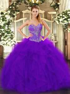 Super Floor Length Ball Gowns Sleeveless Purple Quinceanera Gowns Lace Up