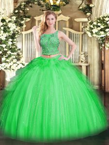 Fantastic Sleeveless Floor Length Beading and Ruffles Lace Up Quinceanera Gowns with