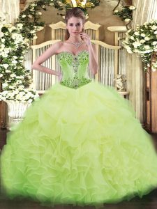 Lace Up Sweet 16 Quinceanera Dress Yellow Green for Sweet 16 and Quinceanera with Beading and Ruffles