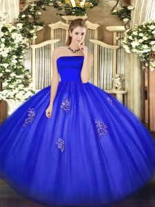 Strapless Sleeveless Tulle Quinceanera Gown Appliques Zipper