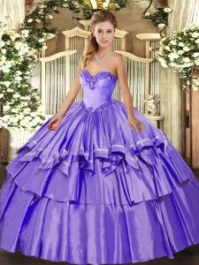Ideal Floor Length Lavender 15 Quinceanera Dress Sweetheart Sleeveless Lace Up