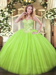Floor Length Lace Up Quince Ball Gowns Yellow Green for Sweet 16 and Quinceanera with Appliques