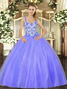 Elegant Ball Gowns Sweet 16 Quinceanera Dress Lavender Straps Organza Sleeveless Floor Length Lace Up