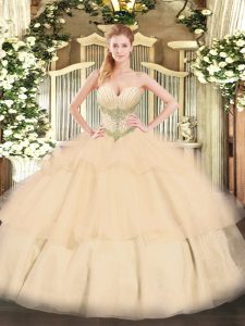 Sumptuous Champagne Lace Up Sweet 16 Dresses Beading and Ruffled Layers Sleeveless Floor Length