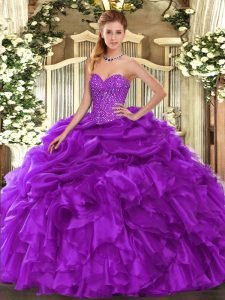 Luxurious Sleeveless Lace Up Floor Length Beading and Ruffles and Pick Ups Sweet 16 Dresses