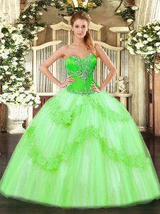 Hot Selling Sleeveless Tulle Floor Length Lace Up Vestidos de Quinceanera in with Beading and Ruffles