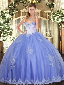 Attractive Blue Sleeveless Tulle Lace Up Vestidos de Quinceanera for Military Ball and Sweet 16 and Quinceanera