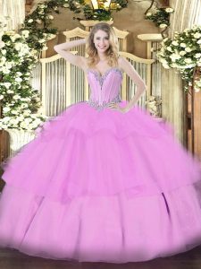 Customized Lilac Sweetheart Neckline Beading and Ruffled Layers Quinceanera Dresses Sleeveless Lace Up