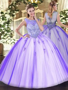 Lavender Sleeveless Tulle Zipper Sweet 16 Dress for Sweet 16 and Quinceanera