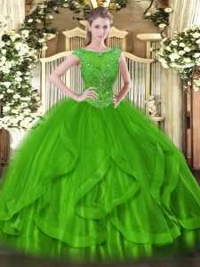 Stunning Tulle Scoop Sleeveless Zipper Beading Sweet 16 Dresses in Green