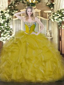 Shining Gold Lace Up Sweet 16 Dresses Beading Sleeveless Floor Length