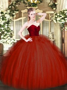 Sweetheart Sleeveless Zipper Sweet 16 Dresses Wine Red Tulle