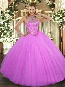 Extravagant Lilac Sleeveless Floor Length Beading Lace Up 15 Quinceanera Dress